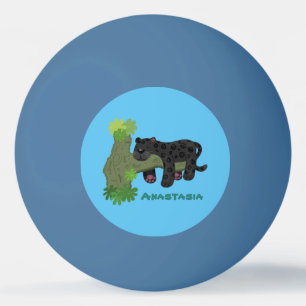 Niedliche Jaguar-Schwarzpanther-Katze-Cartoon-Abbi Tischtennisball
