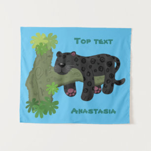 Niedliche Jaguar-Schwarzpanther-Katze-Cartoon-Abbi Wandteppich