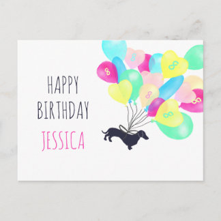 Niedliche Jährliche Wasserfarbe Ballon Dackel Gebu Postkarte
