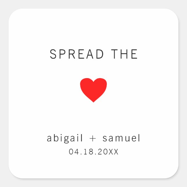 Niedliche Jam Favor Red Heart Modern Wedding Quadratischer Aufkleber (Vorderseite)