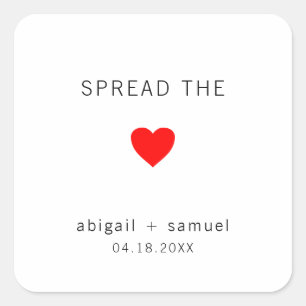 Niedliche Jam Favor Red Heart Modern Wedding Quadratischer Aufkleber