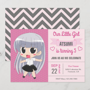 Niedliche japanische Anime Girl Geburtstagsparty E Einladung