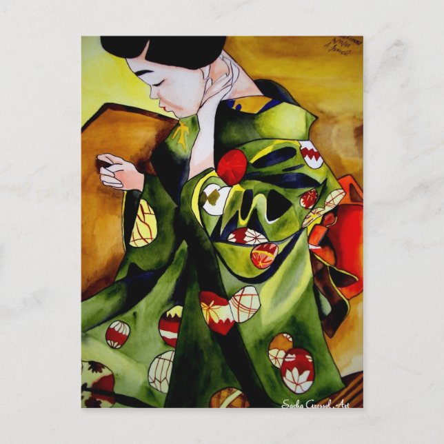 Niedliche japanische Geisha-Originalkunst Postkarte (Vorderseite)