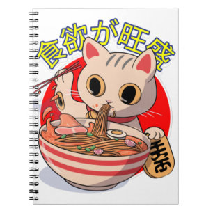 Niedliche japanische Katze, die Nudeln mit Essstäb Notizblock