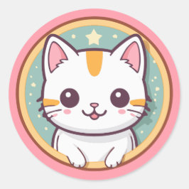 Niedliche japanische Katze Kawaii Kitten Runder Aufkleber