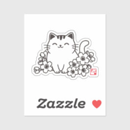 Niedliche japanische Katze und Sakura mit "Neko"-B Aufkleber