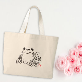 Niedliche japanische Katze und Sakura mit "Neko"-B Jumbo Stoffbeutel