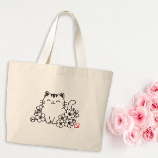 Niedliche japanische Katze und Sakura mit "Neko"-B Jumbo Stoffbeutel
