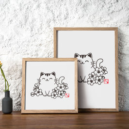 Niedliche japanische Katze und Sakura mit "Neko"-B Poster