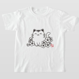 Niedliche japanische Katze und Sakura mit "Neko"-B T-Shirt