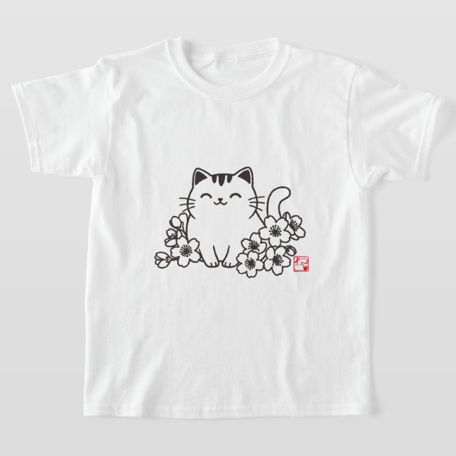 Niedliche japanische Katze und Sakura mit "Neko"-B T-Shirt (Ablage )