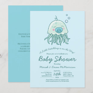 Niedliche Jellyfish Baby Dusche Kawaii Blue Boy Einladung