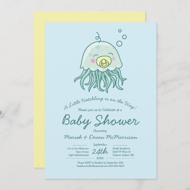 Niedliche Jellyfish Babydusche Kawaii Einladung (Vorne/Hinten)