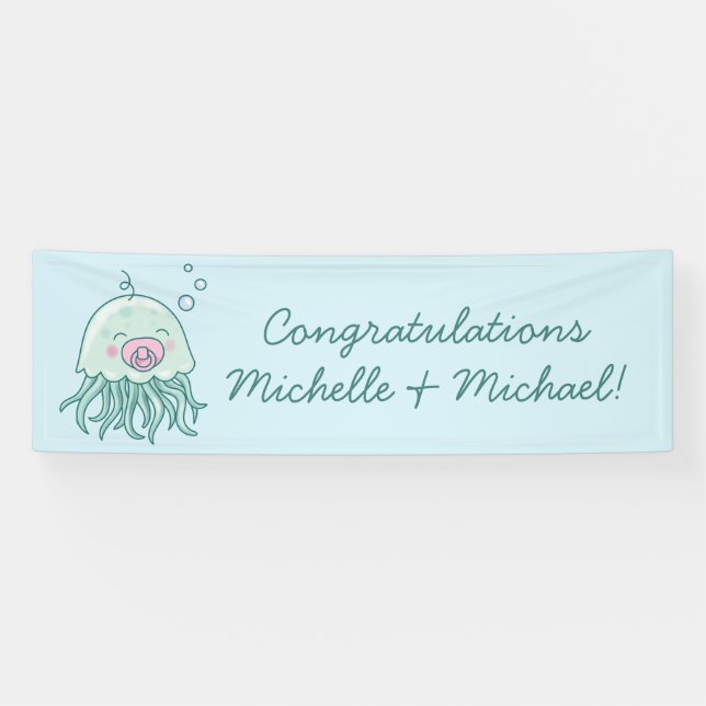 Niedliche Jellyfish Babydusche Kawaii Pink Girl Banner (Horizontal)