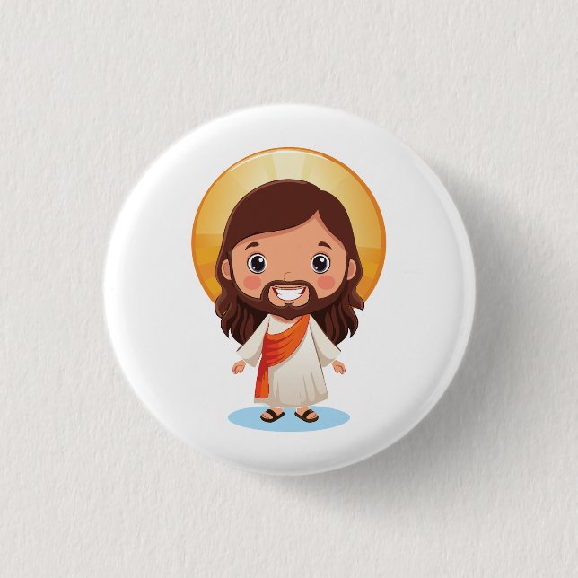 Niedliche Jesus-Christus-Illustration Button (Vorderseite)