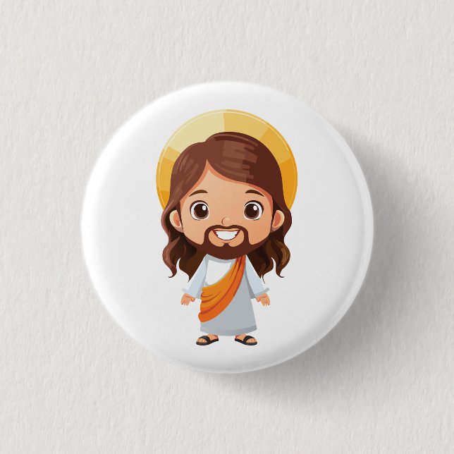 Niedliche Jesus-Christus-Illustration Button (Vorderseite)