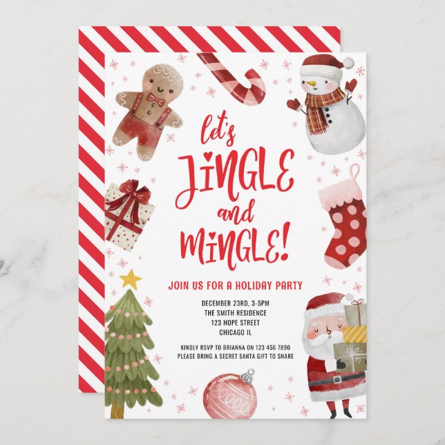 Niedliche Jingle und Mingle Red Christmas Holiday  Einladung (Vorne/Hinten)