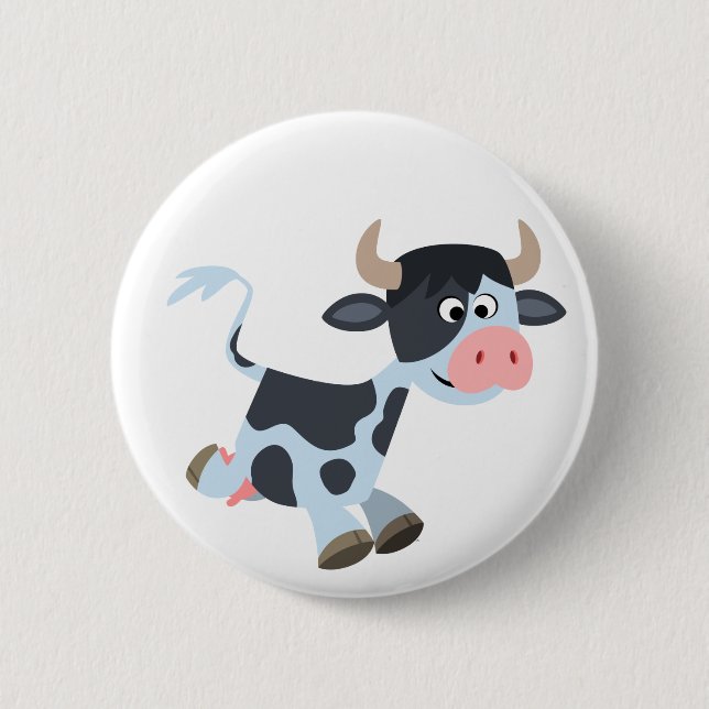 Niedliche Joggen Cartoon Cow Button Abzeichen (Vorderseite)