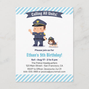 Niedliche Junge und Hundepolizei Geburtstagspartei Einladung