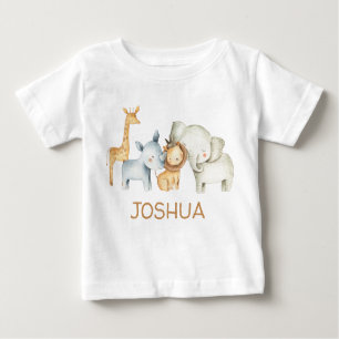 Niedliche Jungen Personalisiert Safari Tiere T - S Baby T-shirt