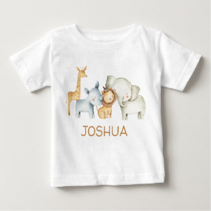 Niedliche Jungen Personalisiert Safari Tiere T - S Baby T-shirt