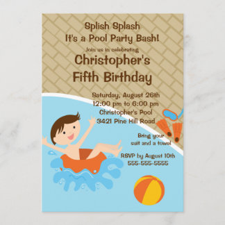 NIEDLICHE Jungen-Pool-Party-Geburtstags-Einladung Einladung