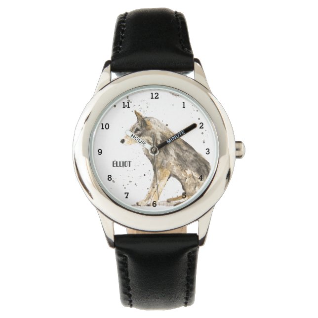 Niedliche Jungen Wolf Tier Kinder Wildlife Woodlan Armbanduhr (Vorderseite)