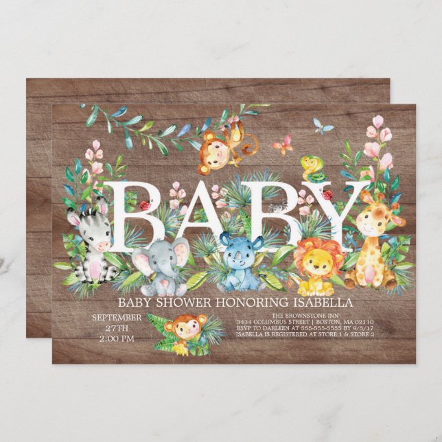 Niedliche Jungle Animal Girl Boy Kinderdusche Einl Einladung (Vorne/Hinten)