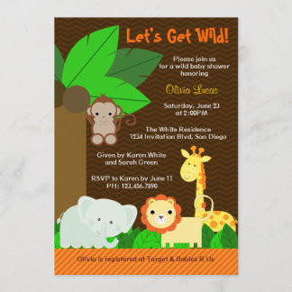 Niedliche Jungle Animals Baby Boy Baby Dusche Einladung