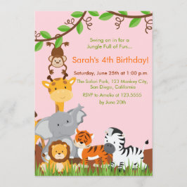 Niedliche Jungle Animals Girl Geburtstagsparty Ein Einladung