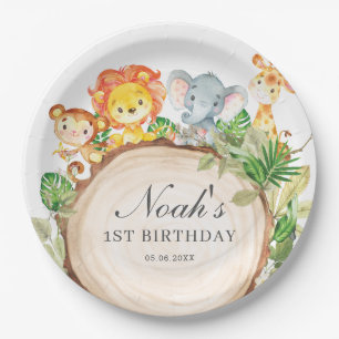 Niedliche Jungle Animals Grüne Kinderdusche Gebur Pappteller