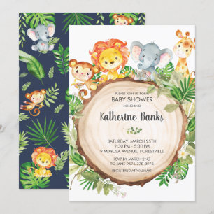 Niedliche Jungle Animals Kinderdusche Grüne Safari Einladung