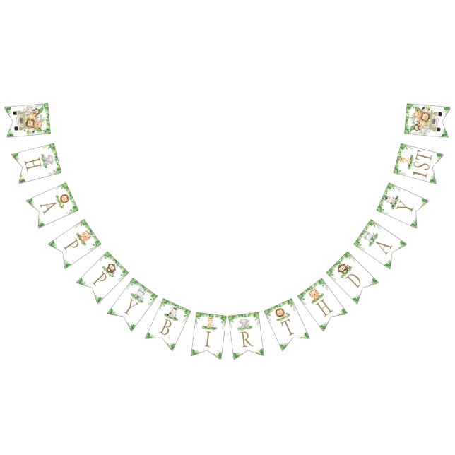 Niedliche Jungle Animals Safari Auto Grüne Geburts Wimpelkette (Alle)