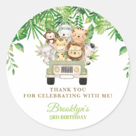 Niedliche Jungle Animals Safari Auto Grüne Gefalle Runder Aufkleber