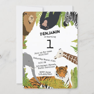 Niedliche Jungle Animals Safari Kinder Party Einladung