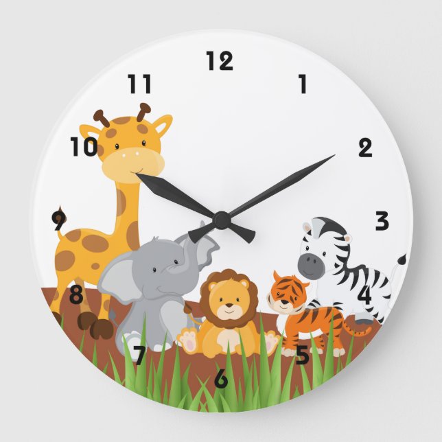 Niedliche Jungle Baby-Wall-Uhren Große Wanduhr (Vorderseite)