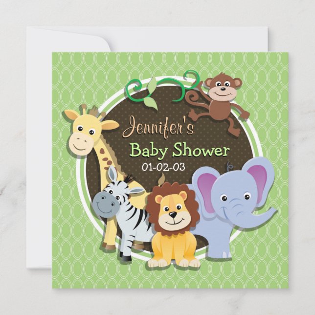 Niedliche Jungle-Babydusche; helle grüne Ovale Einladung (Vorderseite)