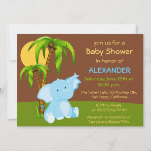 Niedliche Jungle Elephant Boy Baby Dusche Einladun Einladung