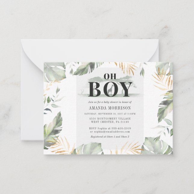 Niedliche Jungle Giraffe Boy Babydusche Mitteilungskarte (Vorderseite)