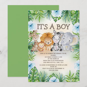 Niedliche Jungle Safari Animals Baby Boy Dusche Einladung