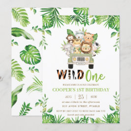 Niedliche Jungle Safari Autos Grüne Geburtstag Wil Einladung