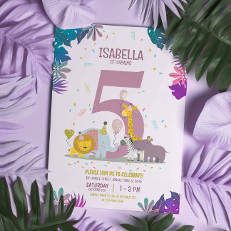 Niedliche Jungle Safari Tiere Geburtstag Girls Einladung