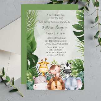 Niedliche Jungle Safari Tiere Kinderdusche Einladung