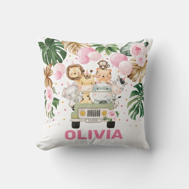 Niedliche Jungle Safari Tiere Tropische Vegetation Kissen (Vorderseite)