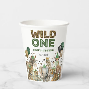 Niedliche Jungle Safari Tiere Wildtiere 1. Geburts Pappbecher