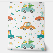 Niedliche Jungle Tiere in Autos mit Regenbogen