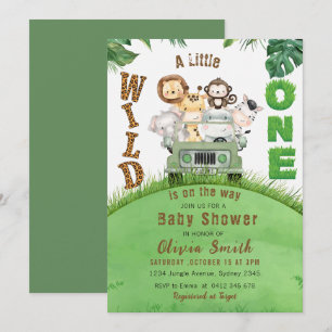 Niedliche Jungtiere Jungle Babydusche Einladung