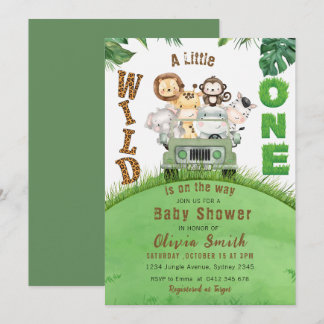 Niedliche Jungtiere Jungle Babydusche Einladung