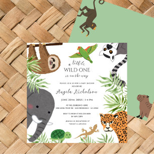 Niedliche Jungtiere Little Wild One Baby Dusche Einladung