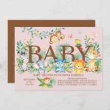 Niedliche Jungtiere Mädchen Kinderdusche Einladung